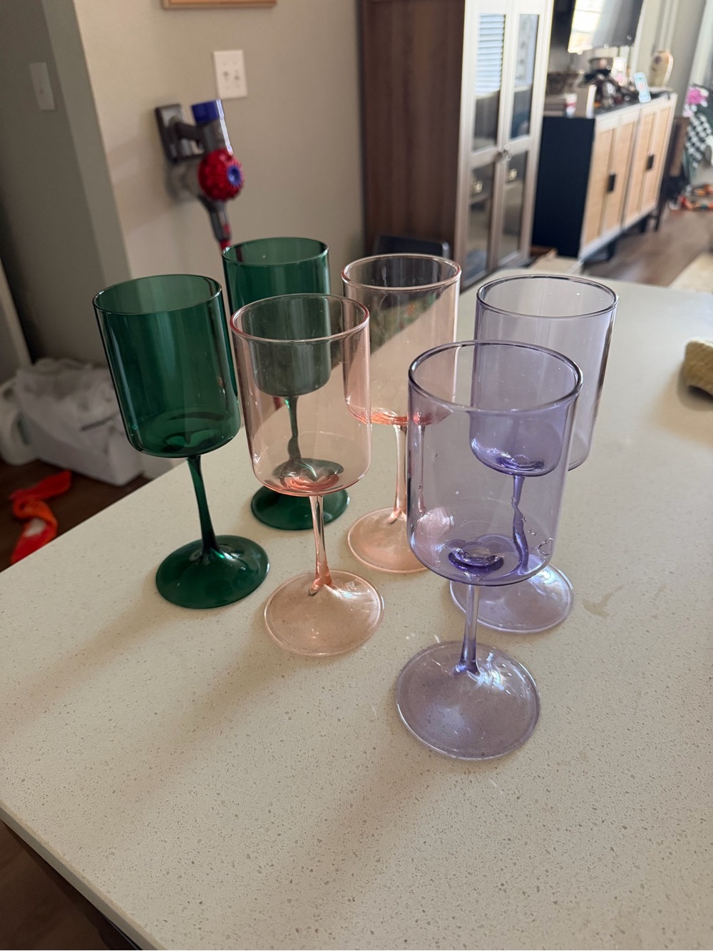 Anthropologie Colored Stemmed Glasses in Green, Pink, Lavender